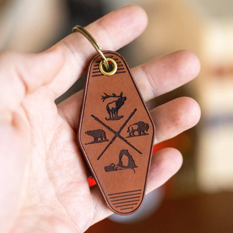 Crafted Leather Adventure Keychain – Wildlife Design – Durable Veg-Tanned Cowhide | Made in USA KC Laser Co 