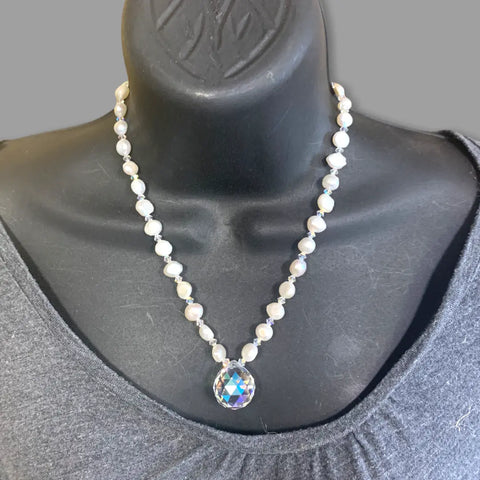 Crystal Pendant Necklace with Freshwater Pearls – Sterling Silver Clasp | Made in USA Michelle Marie Boutique  Necklace