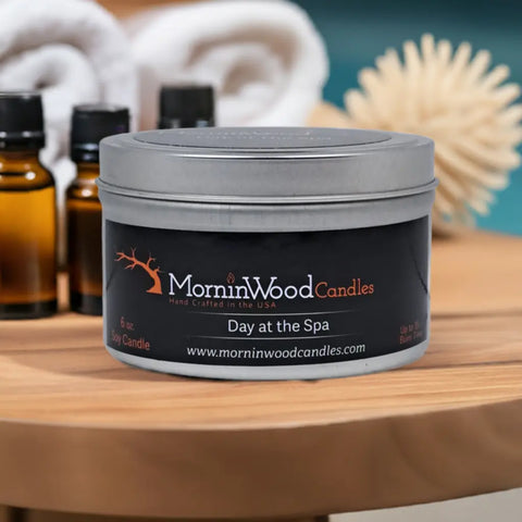 Day at the Spa Scented Soy Candle – 6.5oz Tin – Aromatic Lemongrass and Black Currant Blend | Made in USA MorninWood Candles  Candles