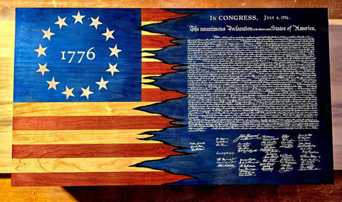 Declaration of Independence Cherry Wood Wall Flag 19x34 Inch – Hand Stained Laser Engraved | Made in USA American Grains LLC 