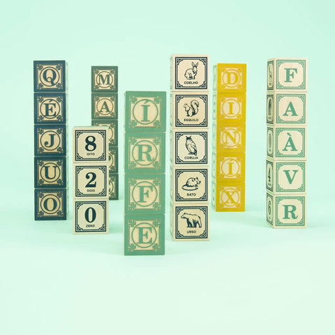 Educational Portuguese Language Blocks for Kids – 32 Sustainable Wood Cubes, 1.75 Inch – Uncle Goose | Made in USA Uncle Goose  Languages