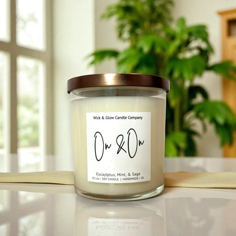 Eucalyptus Mint Soy Candle 8.5 oz – Long-Lasting Luxury Scented Candle | Handmade in USA Wick and Glow Candle Company™  Candles