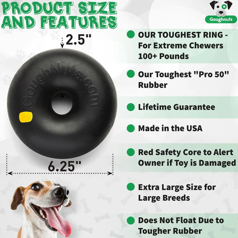 Extra Large Durable Dog Chew Ring – Heavy Duty Rubber Toy for 100+ Pound Dogs | Made in USA Goughnuts 