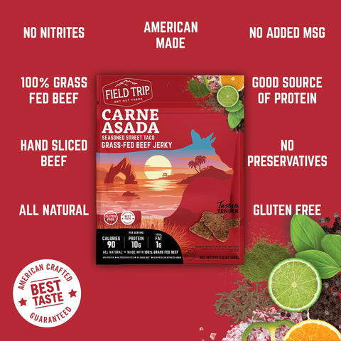 Field Trip Carne Asada Beef Jerky 2.2oz 4-Pack – Grass-Fed Snack | Made in USA Field Trip 