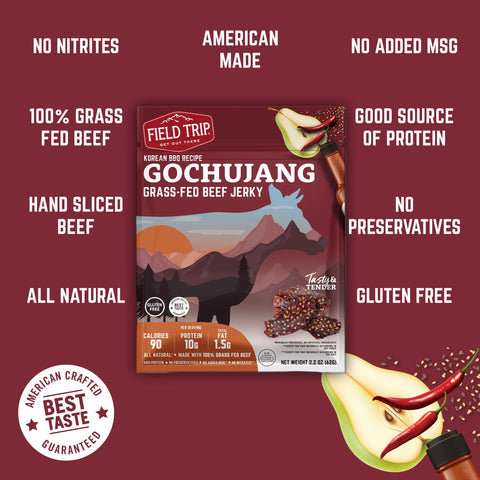 Field Trip Gochujang Korean BBQ Grass-Fed Beef Jerky 2.2oz 4-Pack | Made in USA Field Trip 