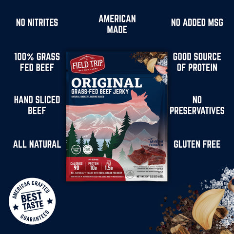 Original Grass-Fed Beef Jerky 2.2oz Pack – High Protein Snack | Made in USA Field Trip 
