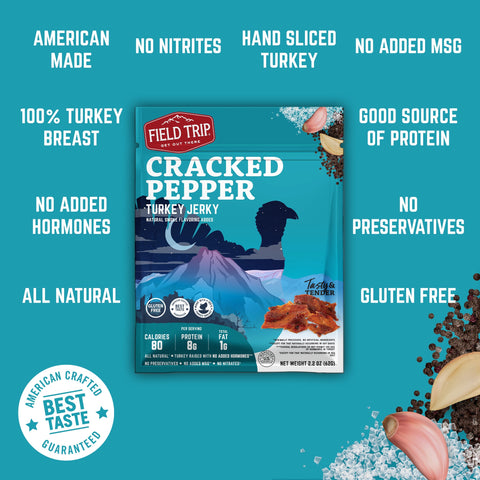 Field Trip Cracked Pepper Turkey Jerky 2.2oz 4-Pack – Protein Snack | Made in USA Field Trip 
