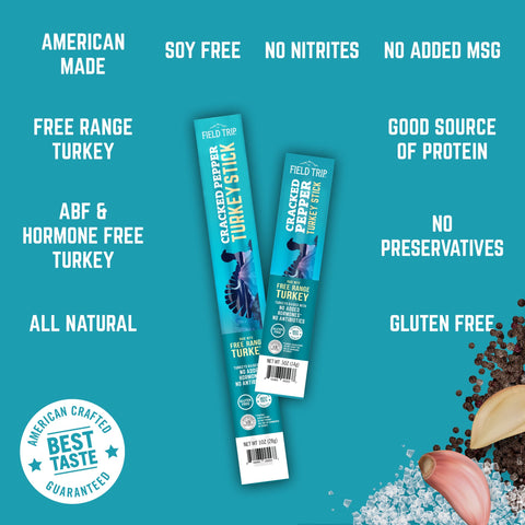 Field Trip Cracked Pepper Turkey Meat Sticks 1oz (10ct) – Free Range Protein Snack | Made in USA Field Trip 