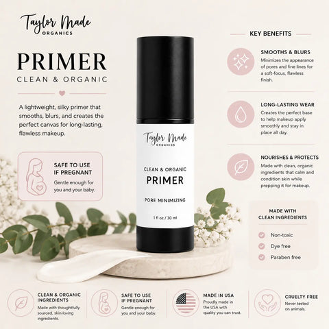 Flawless Finish Face Primer Sample – Organic, Vegan, Paraben-Free Makeup Base | Taylor Made Organics | Made in USA Taylor Made Organics  primer