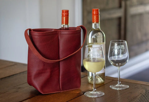 Full-Grain Leather Dual Wine Carrier Tote – Handcrafted Wine Bottle Bag | Made in USA Urban Southern 