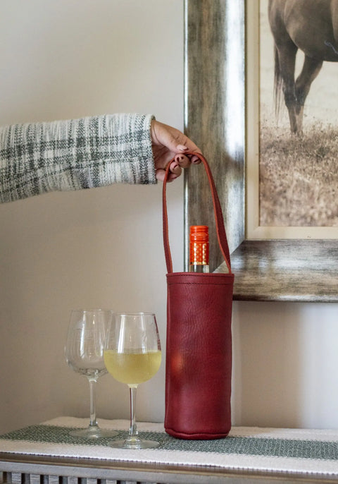 Full-Grain Leather Wine Tote Bag – Handcrafted Carry Case | Made in USA Urban Southern 
