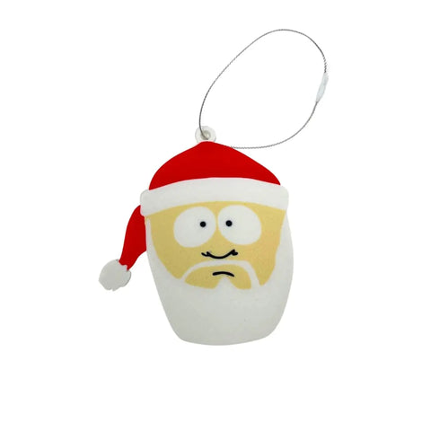 The Funny Gag Gift Christmas Ornament by Chatelet Manufacturing is a cartoon-style face with a white beard, wide eyes, red Santa hat, and silver hanging string—perfect for Dirty Santa exchanges or festive holiday décor. Made in the USA.