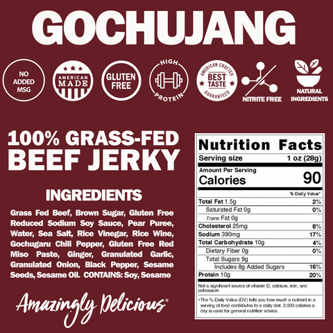 Field Trip Gochujang Korean BBQ Grass-Fed Beef Jerky 2.2oz 4-Pack | Made in USA Field Trip 