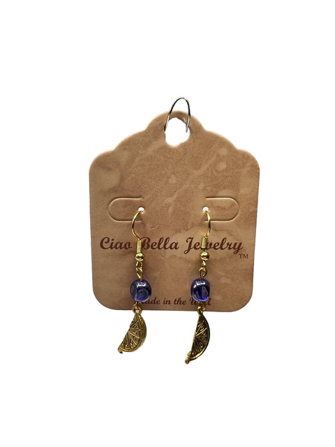 Gold Lemon Earrings With Blue Gemstone Accents | a Bright and Cheerful Way to Add a Touch of Nature to Your Outfit Michelle Marie Boutique  Earrings