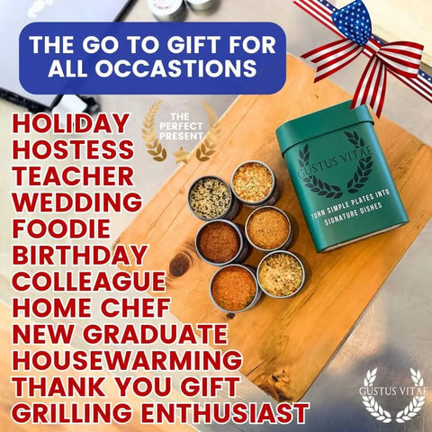 Gourmet Taste of America Seasoning Gift Set – 6 Small-Batch Spices 4oz Tins | Made in USA – Premium Flavor Collection Gustus Vitae  Collections & Gift Sets