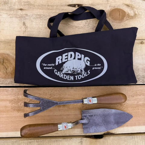 Hand-Forged Trowel and Three-Tine Cultivator Gardening Tool Set – Durable Design with Tote Bag | Made in USA Piginor by Red Pig Garden Tools 