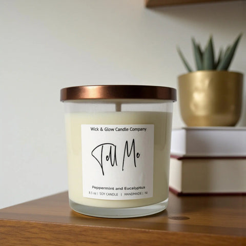 Hand-Poured Soy Candle 8.5 oz – Peppermint Eucalyptus Scent – Clean Burning | Made in USA Wick and Glow Candle Company™  Candles