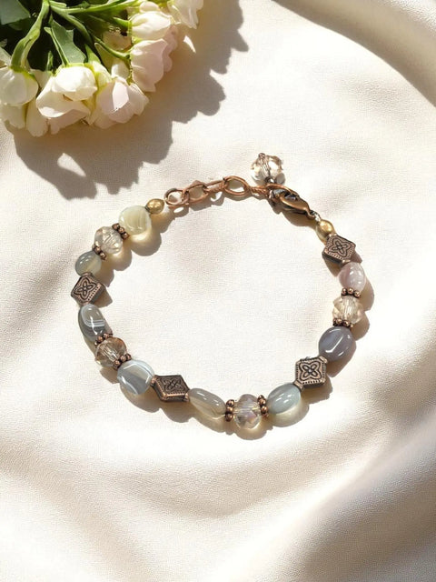 Handcrafted 6.5 Inch Botswana Agate and Crystal Beaded Bracelet with Copper Accents – Adjustable 2 Inch Extender | Made in USA Michelle Marie Boutique  Bracelets