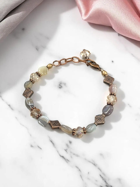 Handcrafted 6.5 Inch Botswana Agate and Crystal Beaded Bracelet with Copper Accents – Adjustable 2 Inch Extender | Made in USA Michelle Marie Boutique  Bracelets