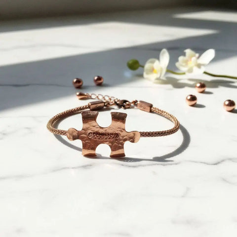 Handcrafted 7.5 Inch Copper Puzzle Piece Viking Knit Autism Awareness Bracelet – Montana Made Alexa Martha Designs  Bracelet