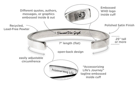 Handcrafted Buddha Quote Pewter Cuff Bracelet – Peace Comes From Within Inspirational Jewelry | Made in USA Whitney Howard Designs  Cuff Bracelets