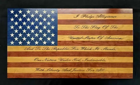 Handcrafted Cherry Wood Pledge of Allegiance Wall Art – Patriotic Home Decor | Made in USA American Grains LLC  Custom Wooden Flag