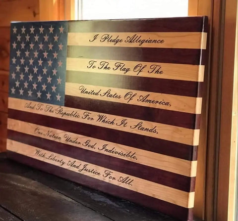 Handcrafted Cherry Wood Pledge of Allegiance Wall Art – Patriotic Home Decor | Made in USA American Grains LLC  Custom Wooden Flag