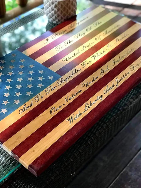 Handcrafted Cherry Wood Pledge of Allegiance Wall Art – Patriotic Home Decor | Made in USA American Grains LLC  Custom Wooden Flag