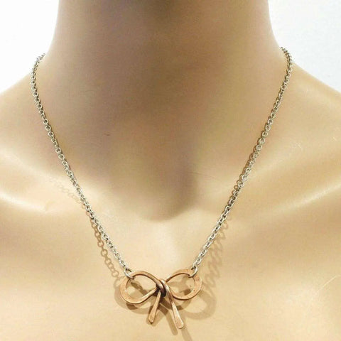 Handcrafted Copper Bow Tie Pendant Necklace – Silver Chain | Made in USA Alexa Martha Designs  Necklaces