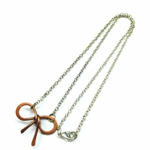 Handcrafted Copper Bow Tie Pendant Necklace – Silver Chain | Made in USA Alexa Martha Designs  Necklaces