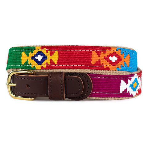 Handcrafted Cotton and Leather Belt – Vibrant God's Eye Design – Durable Apparel Accessory | Made in USA Auburn Leathercrafters  item