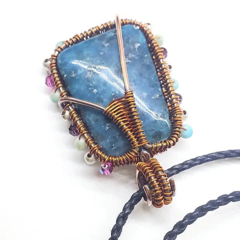 Handcrafted Reversible Teal-Dyed Kiwi Stone Ballerina Necklace – Copper Wire Art Pendant | Made in USA Alexa Martha Designs  Necklace