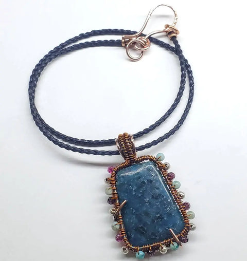 Handcrafted Reversible Teal-Dyed Kiwi Stone Ballerina Necklace – Copper Wire Art Pendant | Made in USA Alexa Martha Designs  Necklace