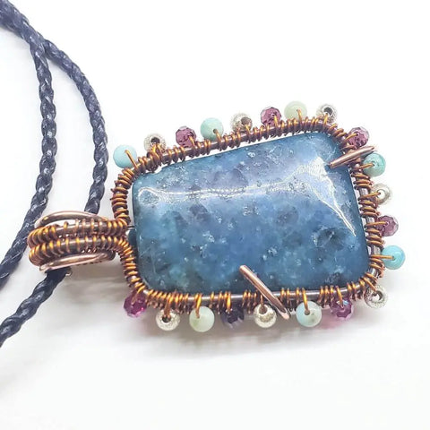 Handcrafted Reversible Teal-Dyed Kiwi Stone Ballerina Necklace – Copper Wire Art Pendant | Made in USA Alexa Martha Designs  Necklace