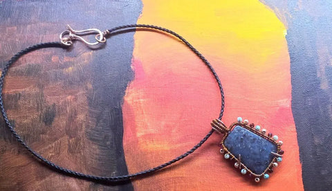 Handcrafted Reversible Teal-Dyed Kiwi Stone Ballerina Necklace – Copper Wire Art Pendant | Made in USA Alexa Martha Designs  Necklace