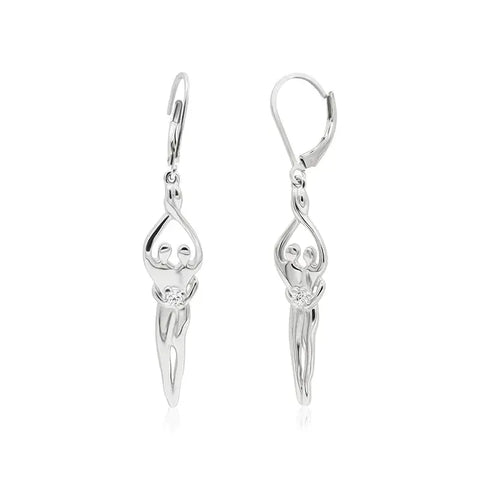 Handcrafted Sterling Silver Soulmate Drop Earrings With Princess-Cut Cubic Accent – Made in USA Jewelry Symbol of Love Jewelry  Earrings