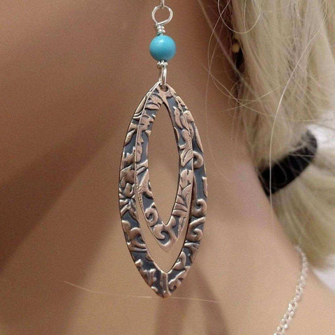 Handcrafted Turquoise Copper Oval Earrings – Embossed Design – Montana Artist | Made in USA Alexa Martha Designs  Earrings