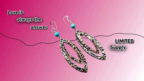 Handcrafted Turquoise Copper Oval Earrings – Embossed Design – Montana Artist | Made in USA Alexa Martha Designs  Earrings