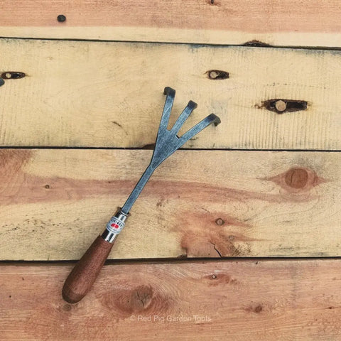 Heavy-Duty Three-Tine Garden Cultivator – Hand-Forged Soil Tiller with Hickory Handle | Made in USA Piginor by Red Pig Garden Tools 