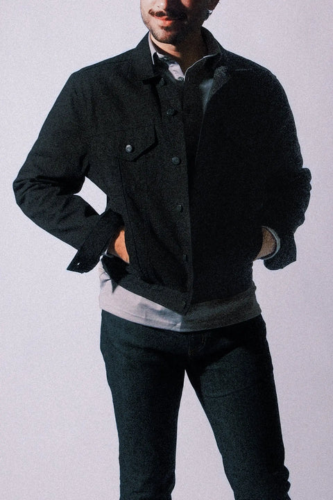 Heavyweight Canvas Trucker Jacket Black – Durable Tailored Fit Outerwear | Made in USA Marc Nelson  Jacket