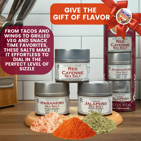 Hot & Spicy Sea Salt Gift Set – Jalapeño, Habanero & Cayenne Trio | Handcrafted Seasoning Pack Made in USA Gustus Vitae  Collections & Gift Sets