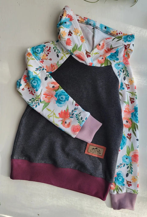 Kids Floral Print Hoodie – Mid-Weight French Terry with Rib Cuffs and Reinforced Pockets | Made in USA Adventure Clothes Company  Kids Hoodie