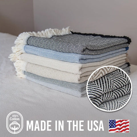 Large 58x62 Inch Patterned 100% Cotton Throw Blanket – Soft Layer | Made in USA Carolina Cottons  Throw Blankets Patterned
