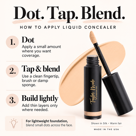 Taylor Made Organics 0.21oz Liquid Cream Concealer – 88% Organic Hydrating Formula | Made in USA Taylor Made Organics  concealer