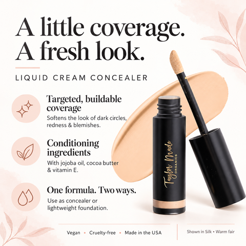 Taylor Made Organics 0.21oz Liquid Cream Concealer – 88% Organic Hydrating Formula | Made in USA Taylor Made Organics  concealer
