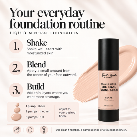 Organic Liquid Mineral Foundation 1 oz – Lightweight Buildable Coverage with Aloe Vera & Vitamin E | Made in USA Taylor Made Organics  foundation