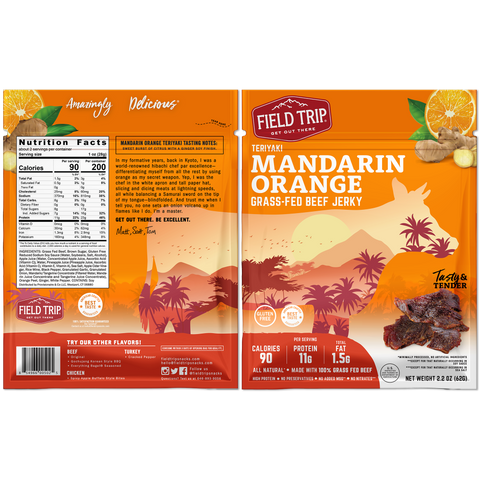 Field Trip Mandarin Orange Teriyaki Grass-Fed Beef Jerky 2.2oz 4-Pack | Made in USA Field Trip 