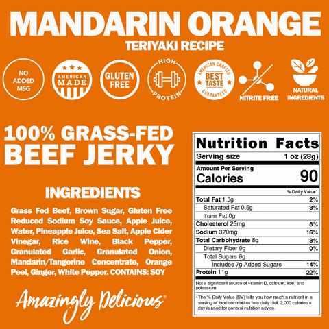 Field Trip Mandarin Orange Teriyaki Grass-Fed Beef Jerky 2.2oz 4-Pack | Made in USA Field Trip 