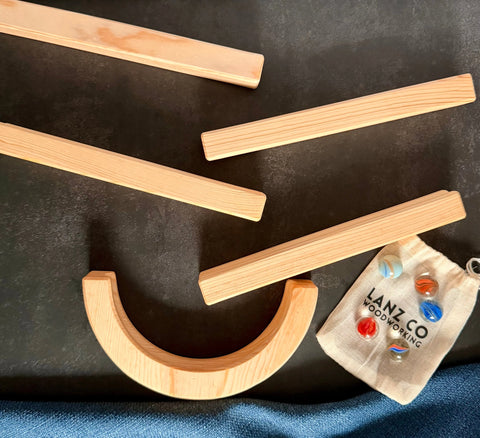 Magnetic Wooden Marble Track Set – 4 Straight and 1 U-Shaped Catch Track | Kids STEM Toy | Made in USA Lanz Co Woodworking  Toys & Games