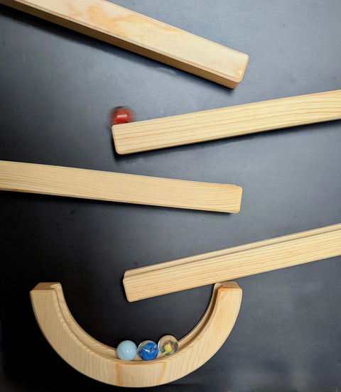 Magnetic Wooden Marble Track Set – 4 Straight and 1 U-Shaped Catch Track | Kids STEM Toy | Made in USA Lanz Co Woodworking  Toys & Games